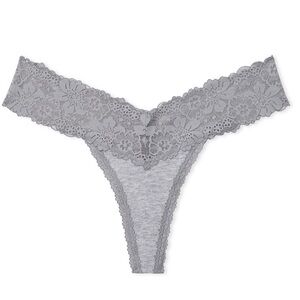 Victoria’s Secret PINK Wink Lace-Trim Thong Panty Heather Gray Size Large NWT
